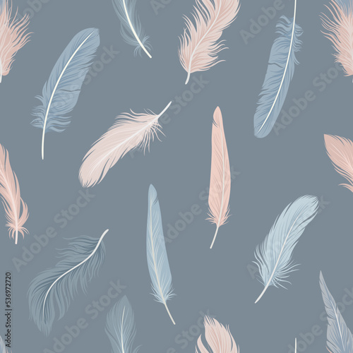 Seamless pattern with delicate feathers