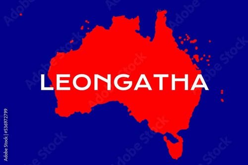 Leongatha: Name der australischen Stadt Leongatha im Bundesstaat Victoria mit den Umrissen des Landes im Hintergrund photo