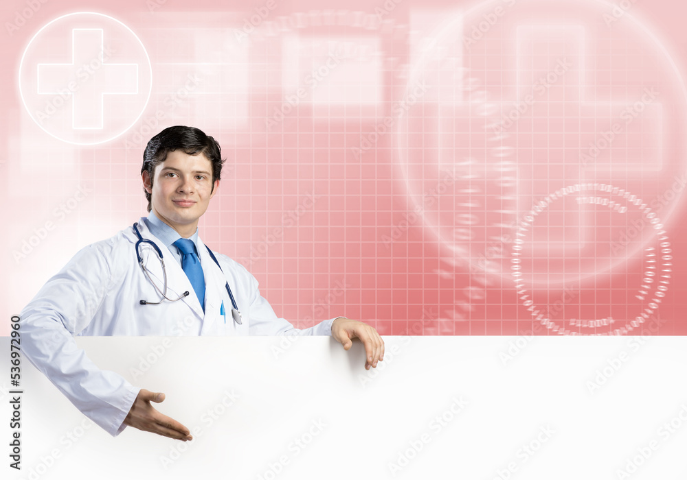 Doctor with banner Doctor with banner