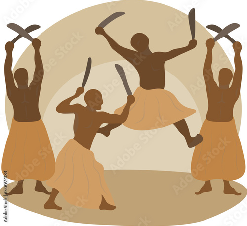 People performing capoeira maculele afro brazilian dance. Vector illustration clipart