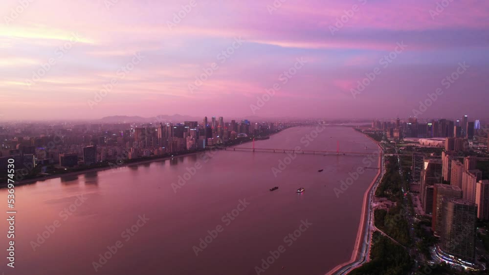 aerial view of landscape of qiantang river in hangzhou at sunset aerial view of landscape of qiantang river in hangzhou at sunset