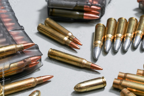Cartridges from firearms close-up.