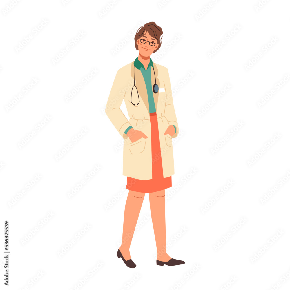 Doctor with stethoscope, isolated medical staff of clinic or hospital. Healthcare and medic check, therapist. Personage or character, vector in flat cartoon style