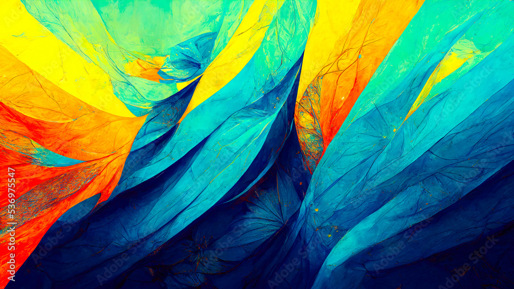 Fototapeta premium Blue and Yellow hypnotic abstract lines wallpaper background design , super bright colors juicy