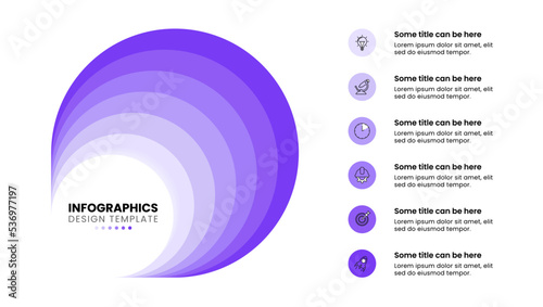 Infographic template. Purple circle with 6 steps