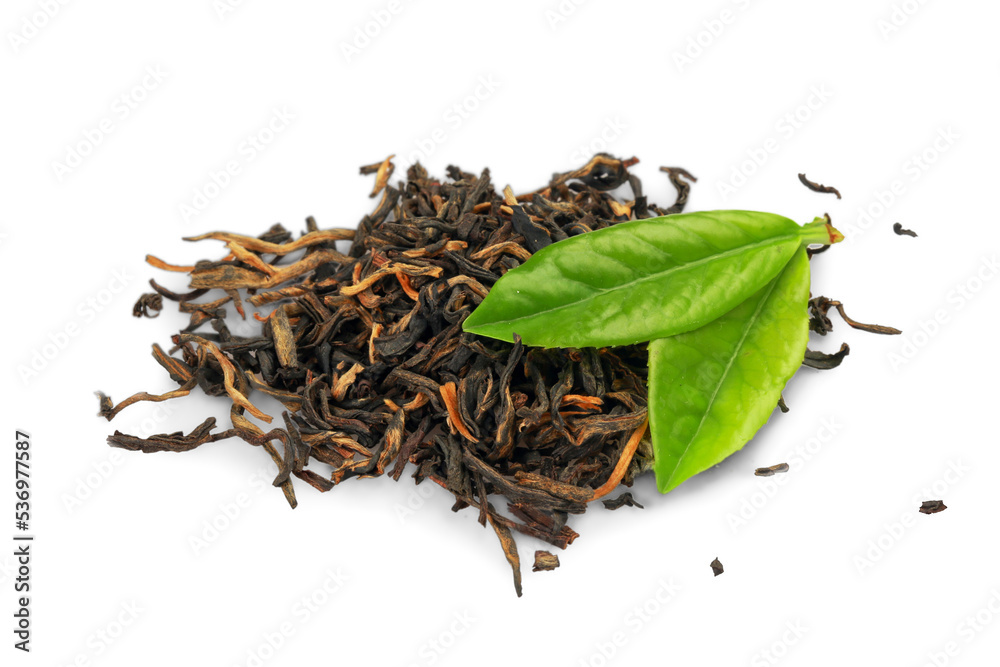 Obraz premium Tea and leaves isolated on white background