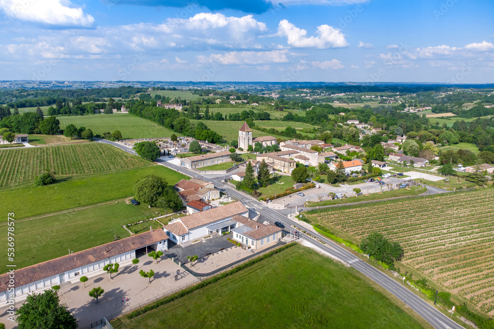 Aerial view of the village of Grézillac near Saint Emlion in France.