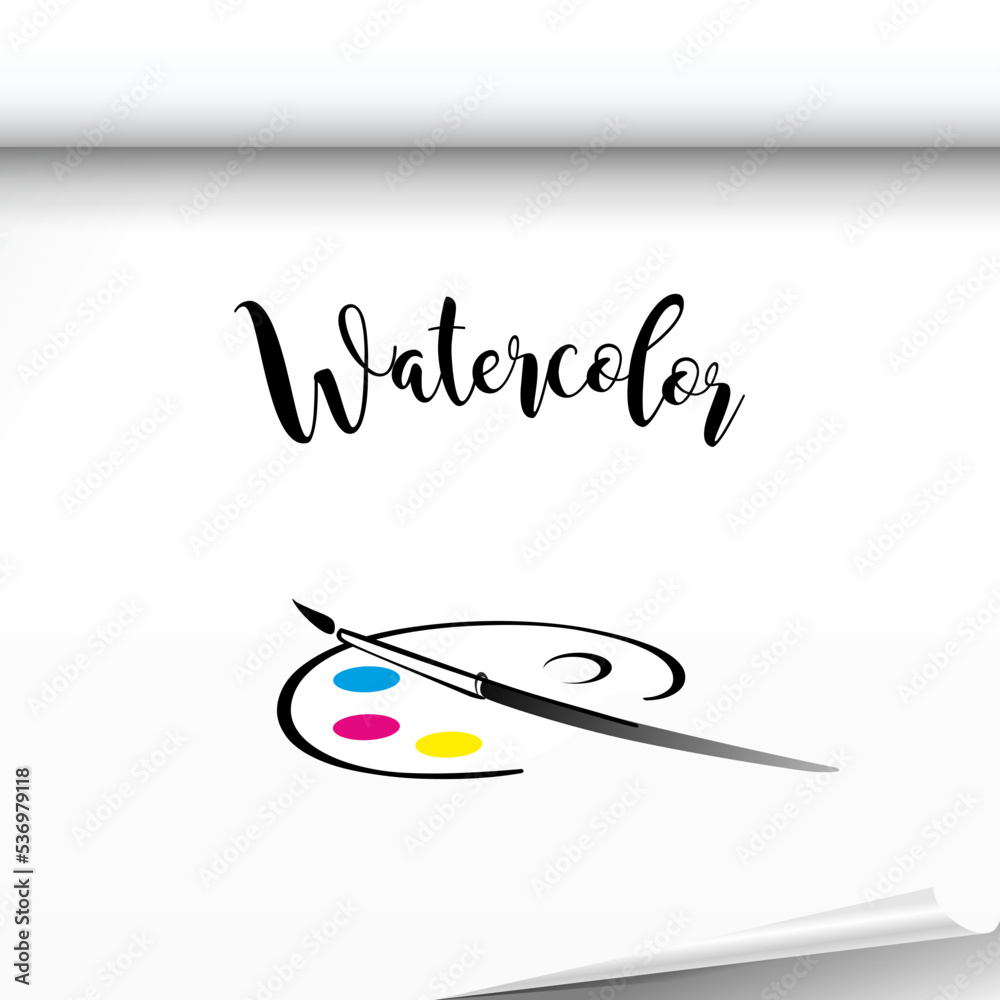 Palette with paint on a white background with a brush Palette with paint on a white background with a brush