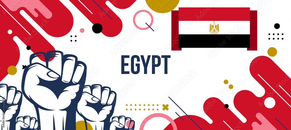 Egypt national day vector, Egyptian flag, geometric shapes in national colors