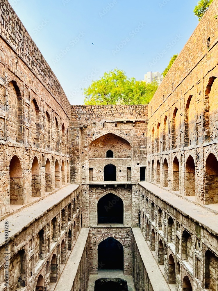 One with ancient Indian architecture. Step well in Delhi. Heritage site. Travel.