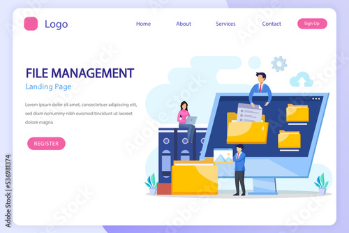 File management administration, folder, gallery, corporate office paperwork, flat vector