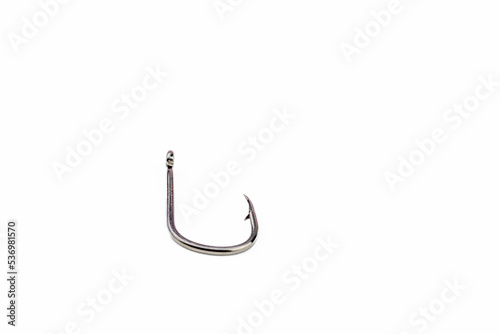 close up of fishing hook isolated on white background
