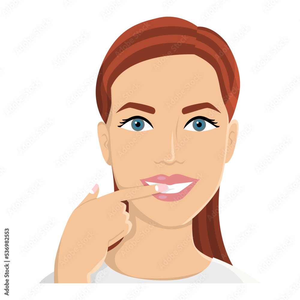 Woman applying teeth whitener, illustration Woman applying teeth whitener, illustration