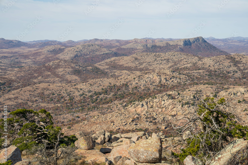 Wichita Mountains Wildlife Refuge in the fall, autumn, view from Mount Scott