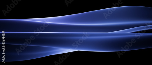 Abstract floating blue object with waves or curves, fluid motion background with copy space for text