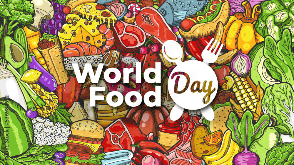 World Food Day with Hand Drawn Foods Background