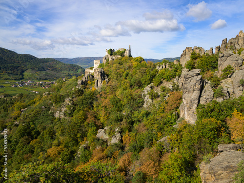 Duernstein ruins on a sunny day in autumn