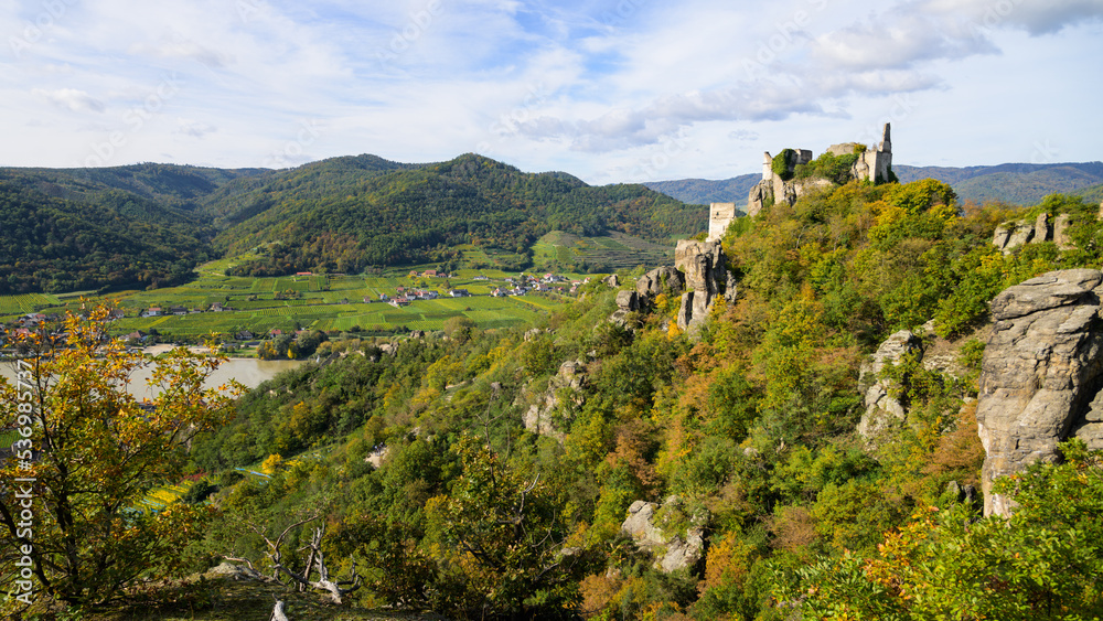 Duernstein ruins on a sunny day in autumn