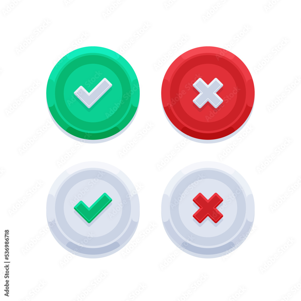 Set of circle green checkmark and red cross buttons illustration Set of circle green checkmark and red cross buttons illustration