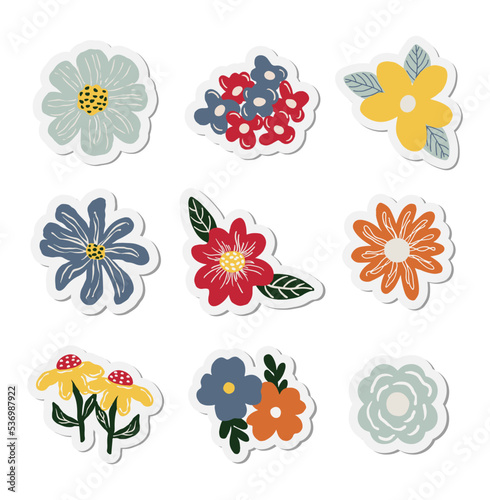 Carton of Spring Stickers Flowers. Clipart flower collection