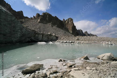 Glacial lake in the mountains of Kyrgyzstan.