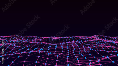 Vector digital technology wave. Dark cyberspace with motion dots and lines. Futuristic digital background. Big data analytics.