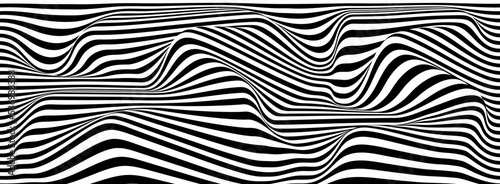 Psychedelic optical illusion. Abstract vector distorted background with black and white lines. Op art pattern textures. © Mykola