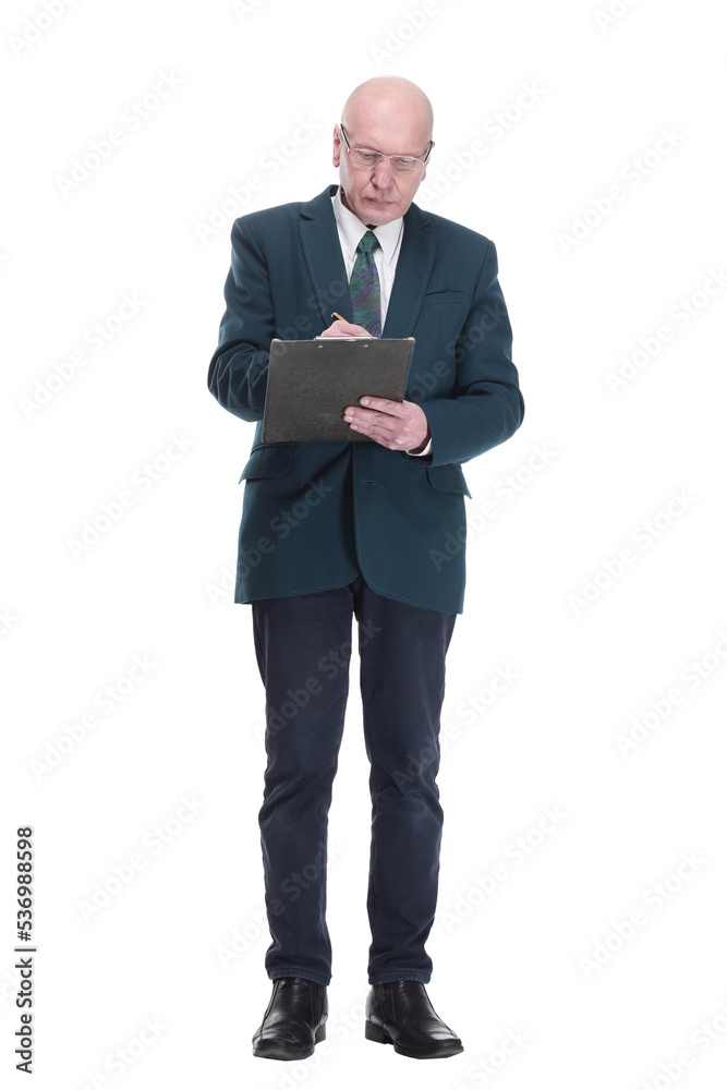 serious business man with glasses taking notes on the clipboard. serious business man with glasses taking notes on the clipboard.