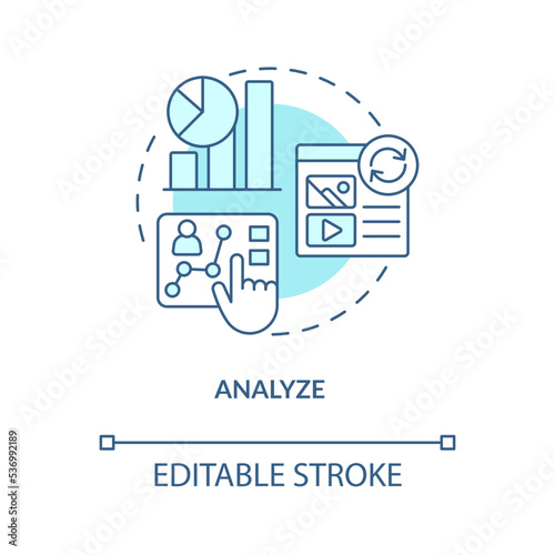 Analyze customer data turquoise concept icon. Individual marketing research abstract idea thin line illustration. Isolated outline drawing. Editable stroke. Arial, Myriad Pro-Bold fonts used