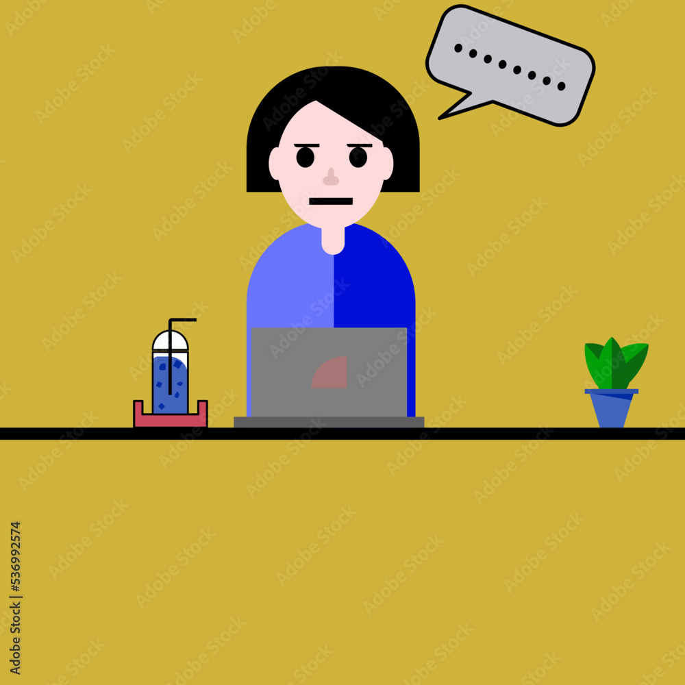 Working woman contemplating her work with a computer Working woman contemplating her work with a computer