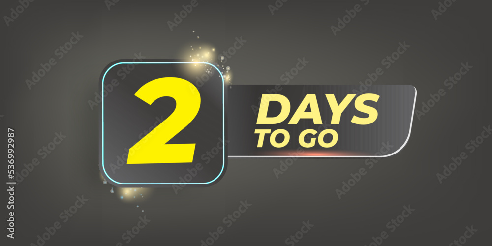 Two days to go countdown grey horizontal banner design template. 2 days to go sale announcement blue banner, label, sticker, icon, poster and flyer.