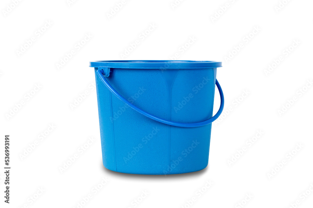 Single blue bucket isolated on a white background with clipping path. - obrazy, fototapety, plakaty 