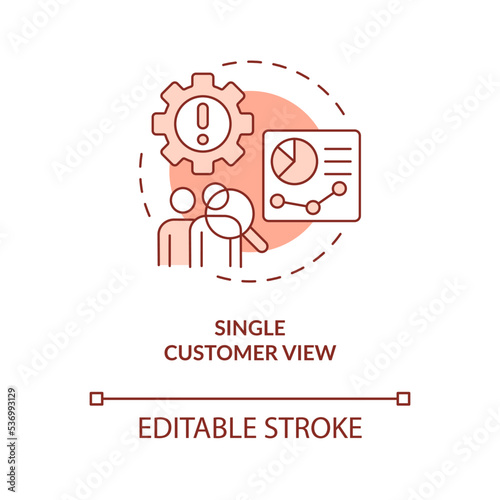 Single customer view terracotta concept icon. User database. Unified client record abstract idea thin line illustration. Isolated outline drawing. Editable stroke. Arial, Myriad Pro-Bold fonts used