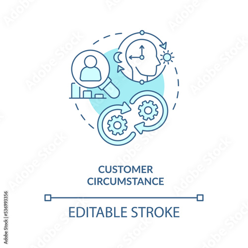 Customer circumstance turquoise concept icon. Behavioral marketing research abstract idea thin line illustration. Isolated outline drawing. Editable stroke. Arial, Myriad Pro-Bold fonts used