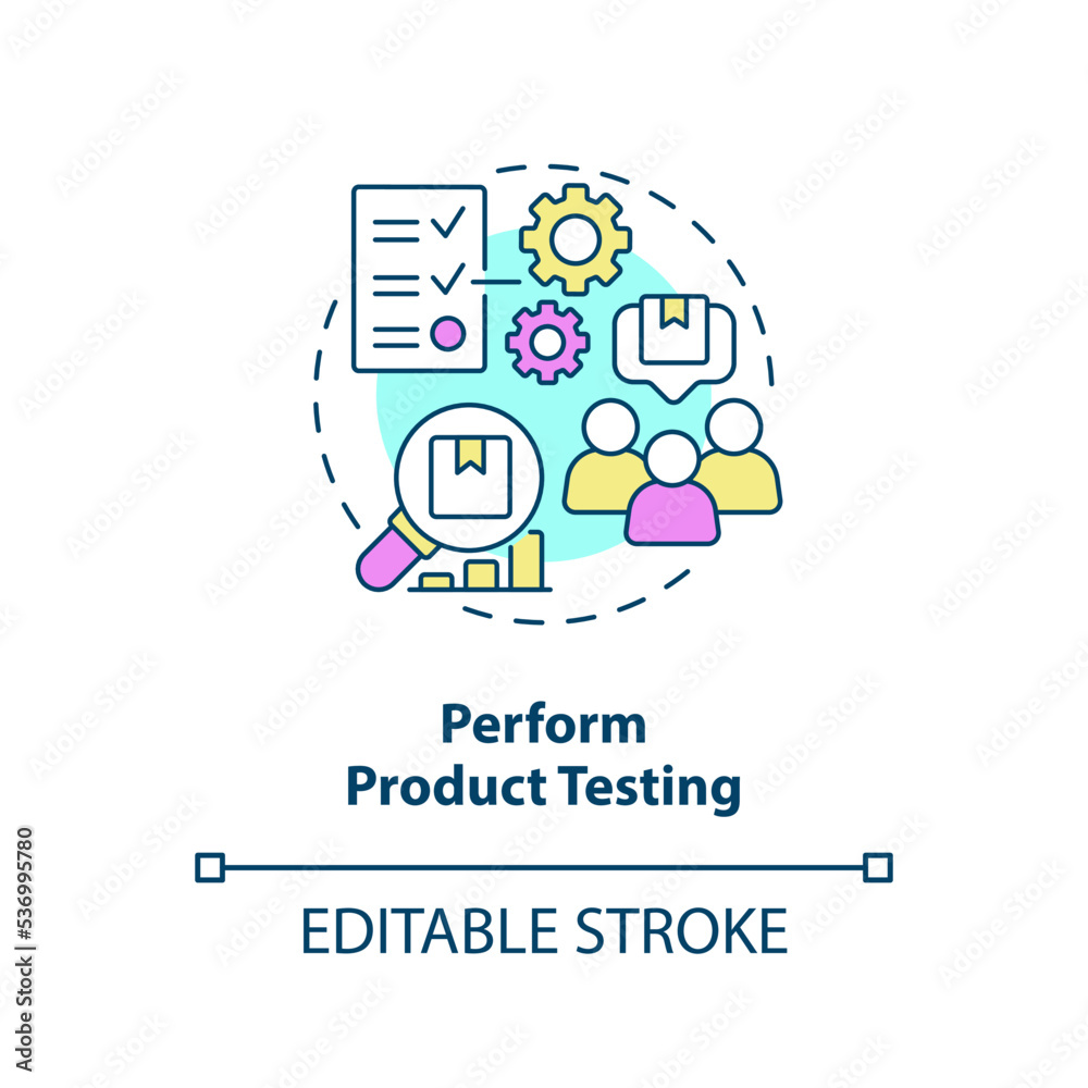 Perform product testing concept icon. Check offer. Improving customer service abstract idea thin line illustration. Isolated outline drawing. Editable stroke. Arial, Myriad Pro-Bold fonts used