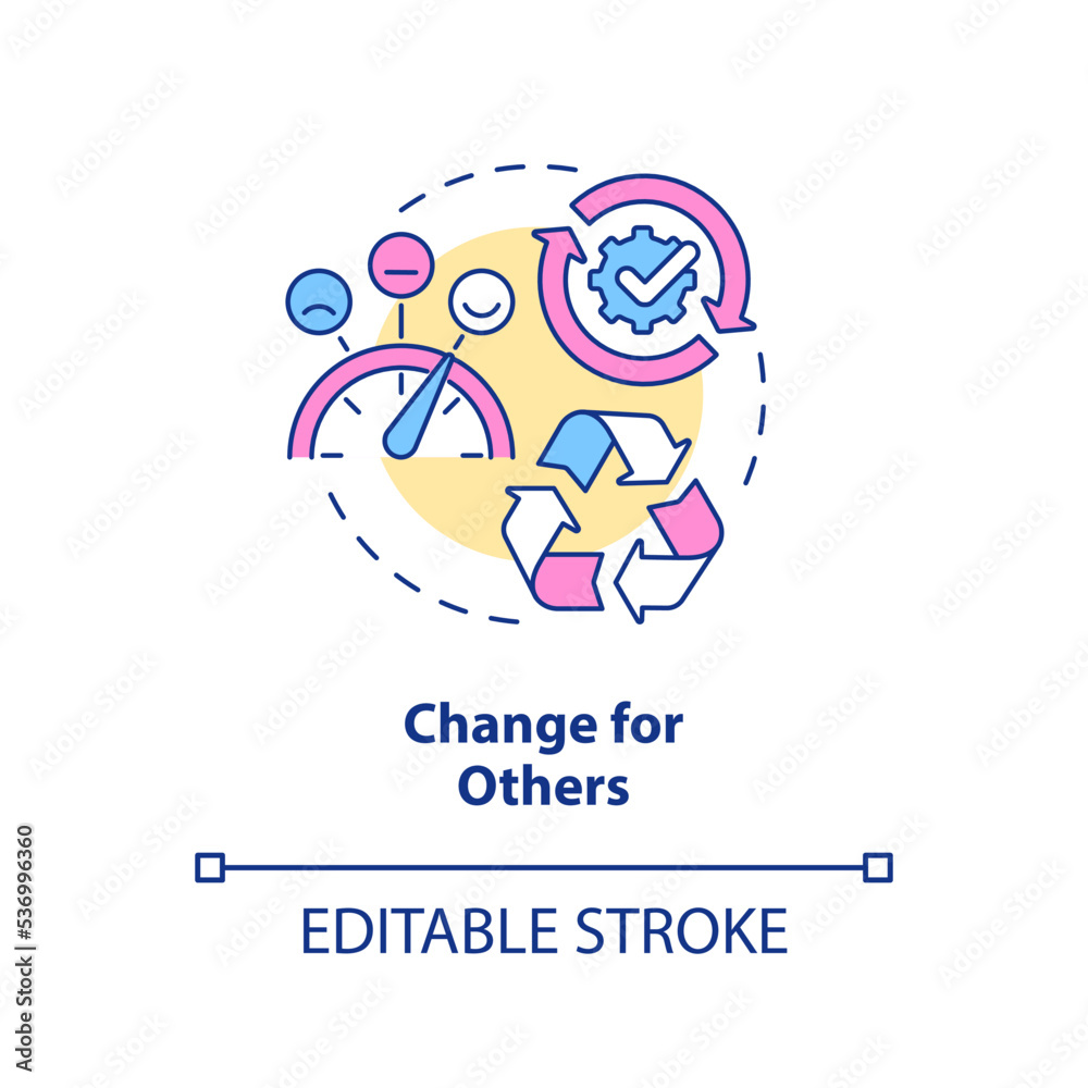 Change for others concept icon. Brand longevity improving. Customer need abstract idea thin line illustration. Isolated outline drawing. Editable stroke. Arial, Myriad Pro-Bold fonts used Change for others concept icon. Brand longevity improving. Customer need abstract idea thin line illustration. Isolated outline drawing. Editable stroke. Arial, Myriad Pro-Bold fonts used