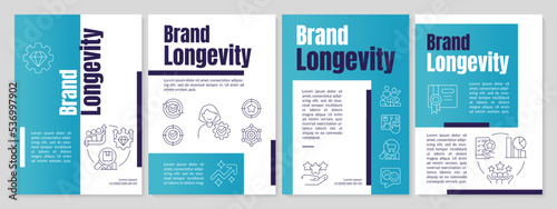 Brand longevity blue brochure template. Marketing strategy. Leaflet design with linear icons. Editable 4 vector layouts for presentation, annual reports. Anton, Lato-Regular fonts used