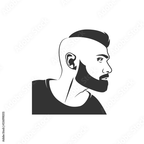 Beard men with iroquois hairstyle silhouette isolated on white background
