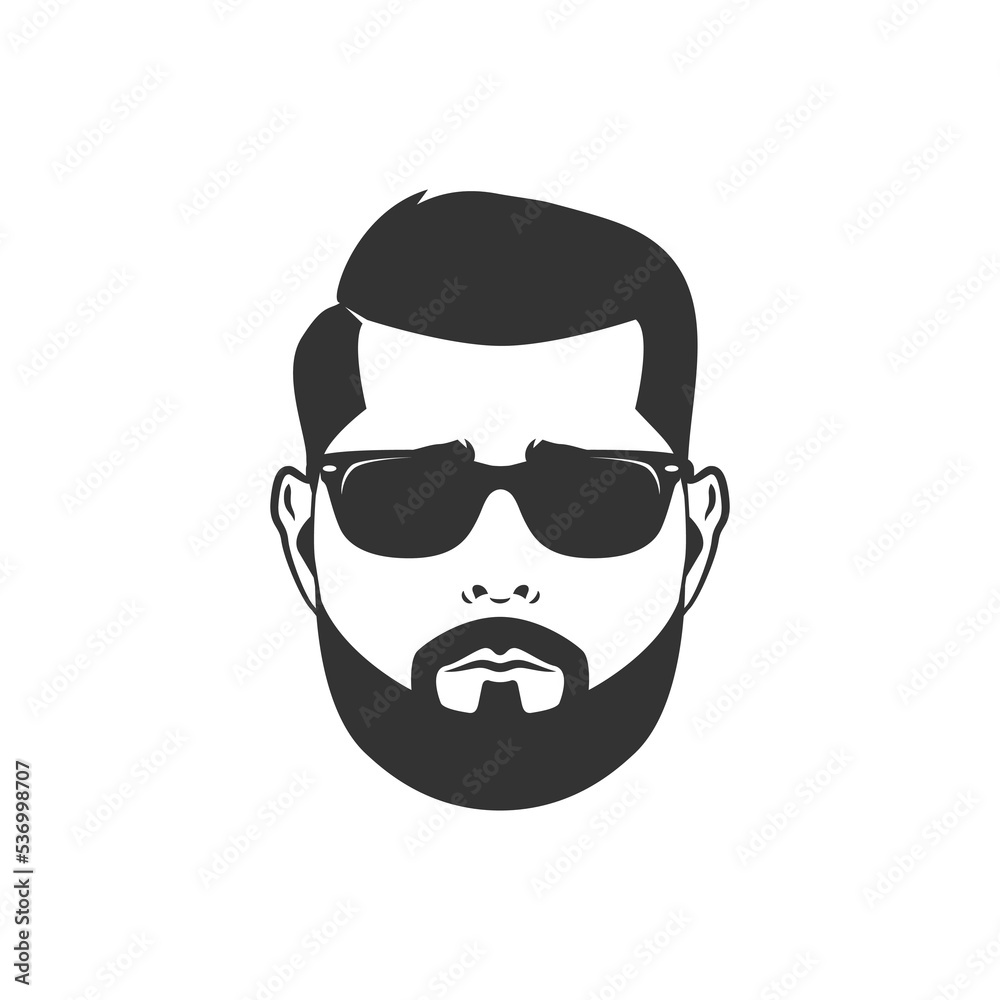 Beard men with hairstyle silhouette wearing glasses isolated on white background