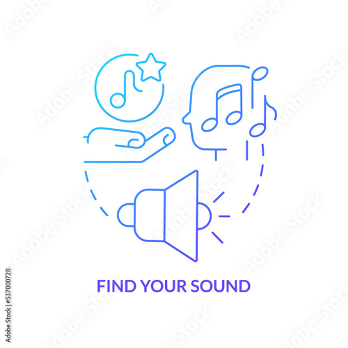 Find your sound blue gradient concept icon. Sensory advertising strategy abstract idea thin line illustration. Catch customer attention. Isolated outline drawing. Myriad Pro-Bold font used
