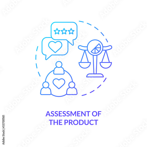 Assessment of product blue gradient concept icon. Sensory impact on customer behavior abstract idea thin line illustration. Consumer behavior. Isolated outline drawing. Myriad Pro-Bold font used