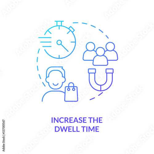 Increase dwell time blue gradient concept icon. Scent marketing advantage abstract idea thin line illustration. In store customer experience. Isolated outline drawing. Myriad Pro-Bold font used