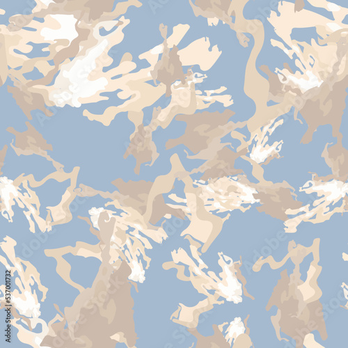 Urban camouflage of various shades of white, beige, blue and brown colors