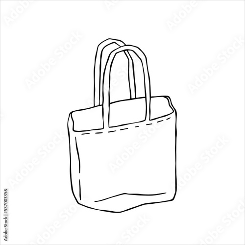 Canvas Tote bag. Cloth eco shopper. Outline cartoon illustration. Reusable Bag for Groceries