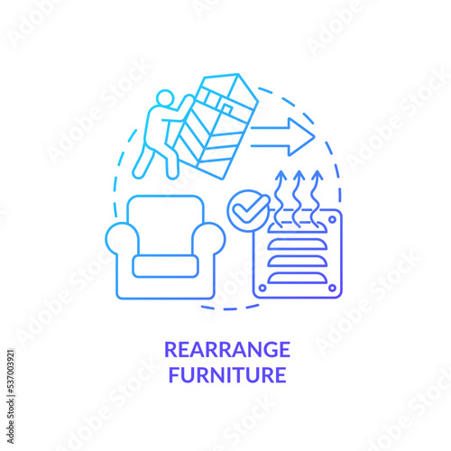 Rearrange furniture blue gradient concept icon. Apartment arrangement. Improve heat vent distribution abstract idea thin line illustration. Isolated outline drawing. Myriad Pro-Bold font used