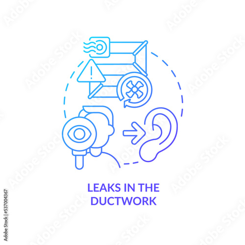 Leaks in ductwork blue gradient concept icon. Inefficient house insulation. Draughts proof. Vent system flaw abstract idea thin line illustration. Isolated outline drawing. Myriad Pro-Bold font used