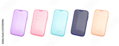 Set color cartoon mobile phone icon. 3d realistic smartphone mockup. Smartphone display, device screen frame. Vector illustration