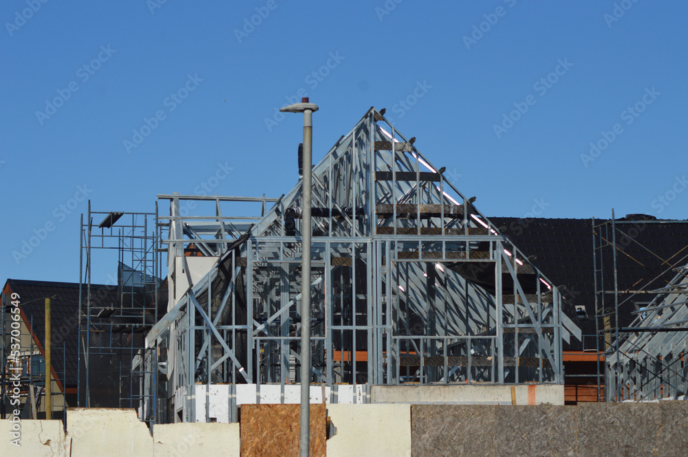 the metal frame of house construction