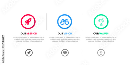 Mission Vision Values infographic Banner template. Company goal infographic design with  Modern flat icon design. vector illustration infographic icon design banner