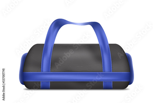 Realistic sport bag blue black with handle for carrying equipments and accessories for gym training